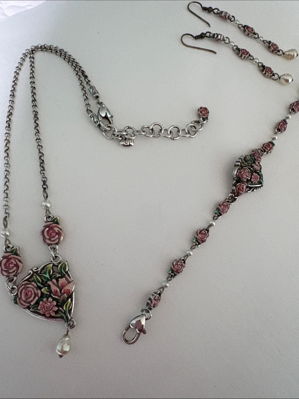 Rare Brighton Silver-Tone Heart Set with Pink Enamel. Three piece Set